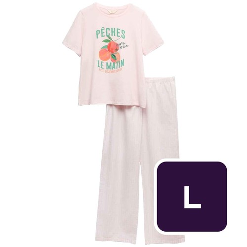 M&S Womens Pure Cotton Pyjama Set, Large, Pink