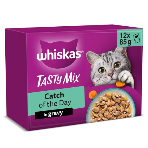 Whiskas 1+ Tasty Mix Catch of the Day Adult Wet Cat Food Pouches in Gravy