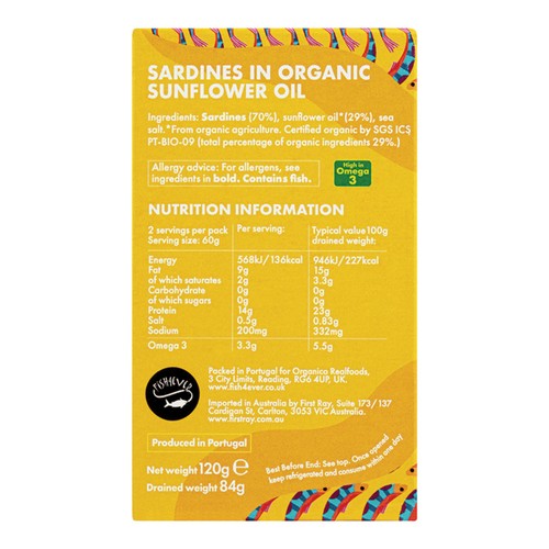 Fish 4 Ever Whole Sardines in Organic Sunflower Oil