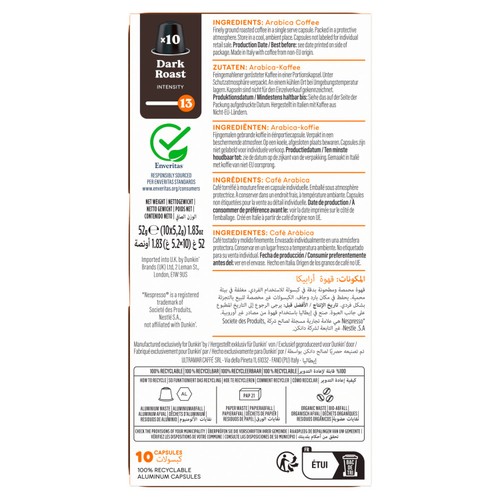 Dunkin Dark Roast Nespresso Compatible Coffee Pods
