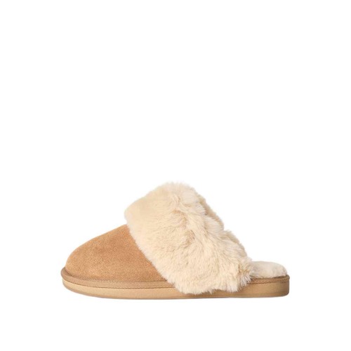 M&S Suede Faux Fur Trim Mule Slipper 7 Chestnut