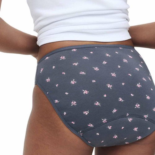 M&S Floral Cotton High Leg Knickers, Size 12, Carbon