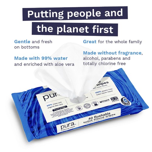 Pura Flushable Toilet Tissue Wipes, Multipack