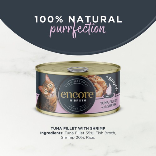 Encore Natural Wet Cat Food Tin Tuna Fillet with Shrimp in Broth