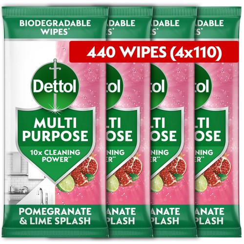 Dettol Antibacterial Biodegradable Pomegranate and Lime Wipes, 4x110