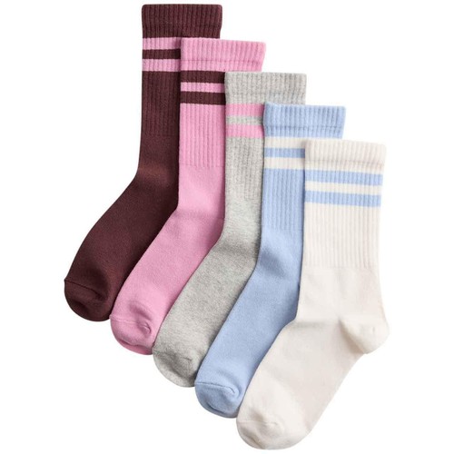M&S Girls Cotton Rich Ribbed Striped Socks, 12.5-3.5 Large, Multi