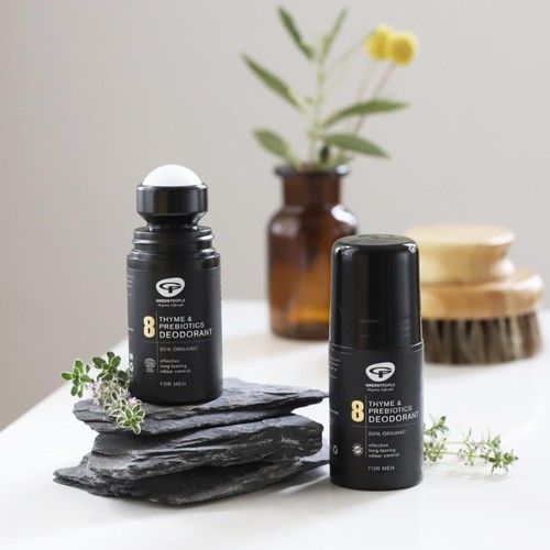 Green People Organic Men's Roll On Deodorant, Thyme & Prebiotics, Vegan