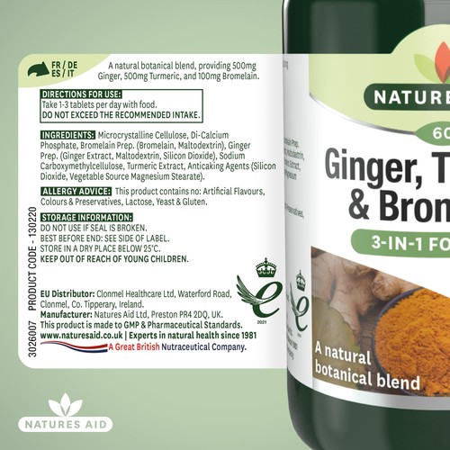 Natures Aid Ginger, Turmeric & Bromlelain Supplement Tablets 