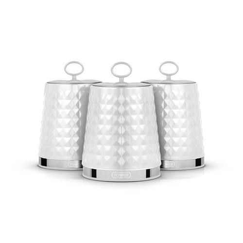 Tower Solitaire Set of 3 Canisters White