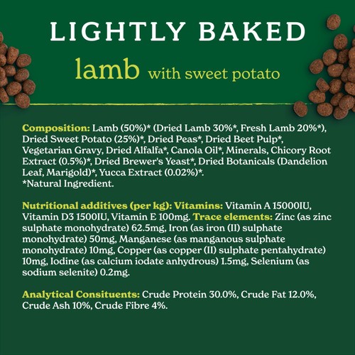 Forthglade Lightly Baked Dry Dog Food Lamb with Sweet Potato