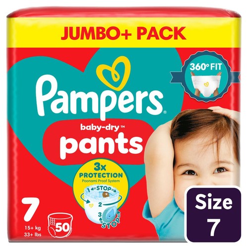 Pampers Baby-Dry Nappy Pants, Size 7 15kg+ Jumbo Pack
