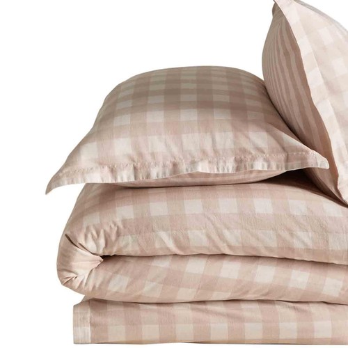 M&S Pure Cotton Gingham Bedding Set, Single, Natural Mix