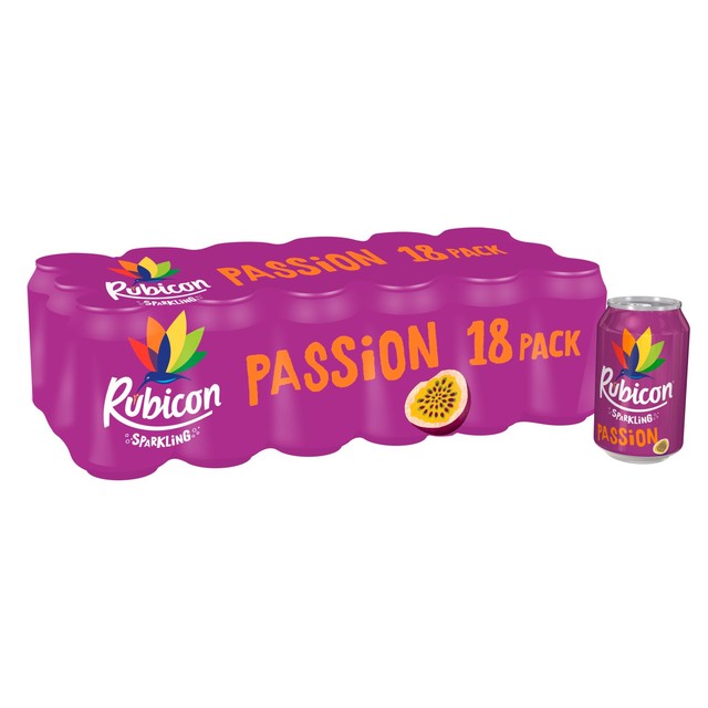 Rubicon Sparkling Passion Fruit Juice Soft Drink 18 x 330ml