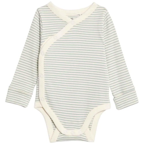 M&S Girls Pure Cotton Striped Bodysuits 3-6 Months Blush