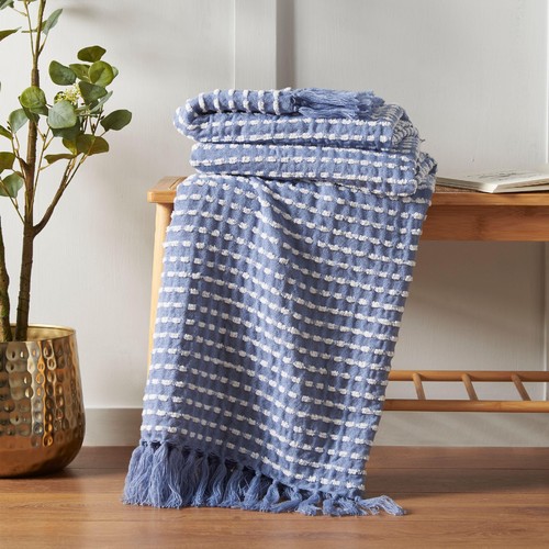 Catherine Lansfield Stab Stitch Throw Blue
