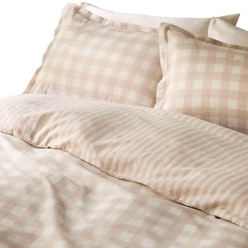 M&S Pure Cotton Gingham Bedding Set, Single, Natural Mix