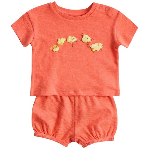 M&S Unisex 2 Piece Pure Cotton Popcorn Outfit, 0-3 M, Bright Coral