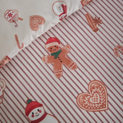 Catherine Lansfield Christmas Gingerbread Stripe Single Duvet Set