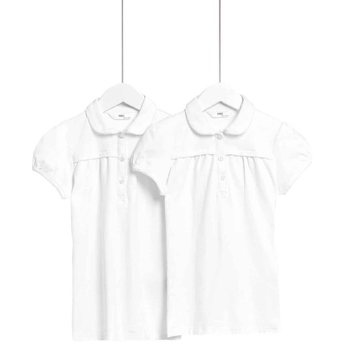 M&S Girls Regular School Polo, 9-10 Years, White