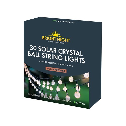 Bright Night Crystal Ball Solar String Lights Warm White