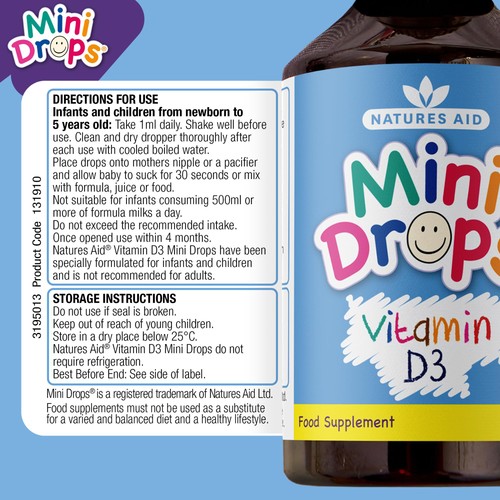 Natures Aid Infant's & Kid's Vitamin D3 Supplement Mini Drops Newborn-5yrs 