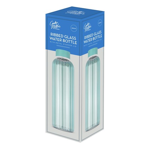 Cooke & Miller Blue Ribbed Glass Water Bottle 500ml