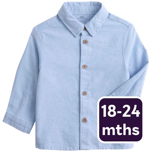 M&S Boys Pure Cotton Shirt, 18-24 Months, Blue