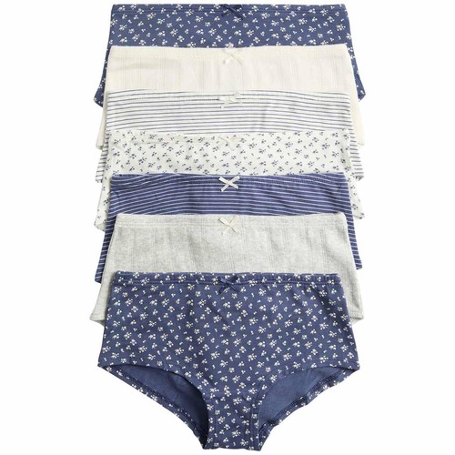 M&S Girls Floral Stripe Pointelle Shorts, 11-12 Years, Navy Mix