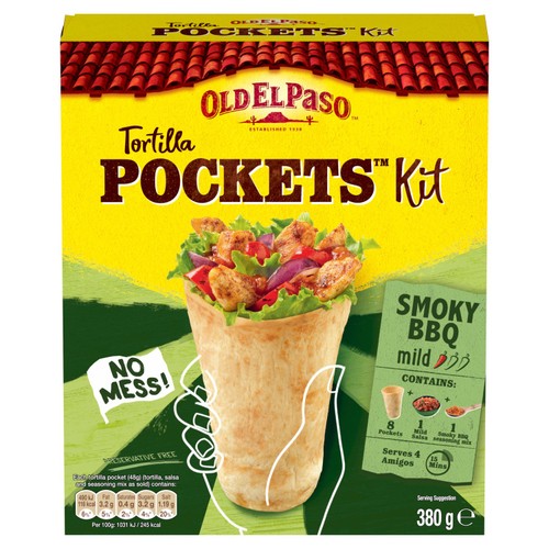 Old El Paso 8 Mild Smoky BBQ Tortilla Pocket Kits 380g