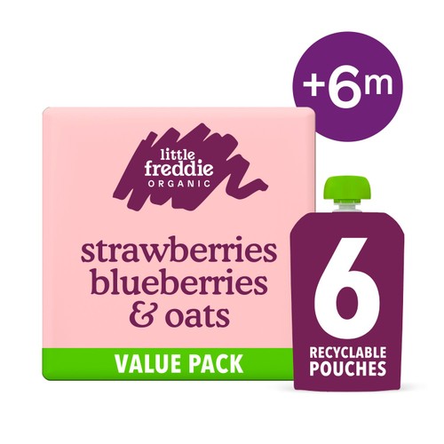 Little Freddie Organic Strawberries, Blueberries & Oats Pouch Multi 6+ M