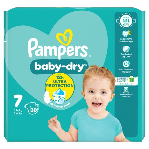 Pampers Baby-Dry Nappies, Size 7 (15kg+) Essential Pack