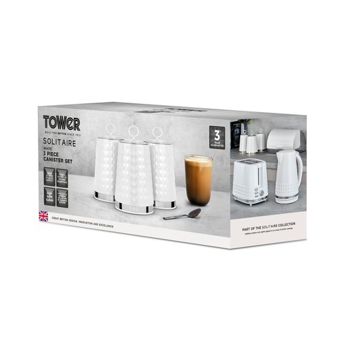 Tower Solitaire Set of 3 Canisters White