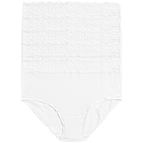 M&S Womens Collection Cotton Lycra & Lace Full Briefs, 5 Pack, 18 White