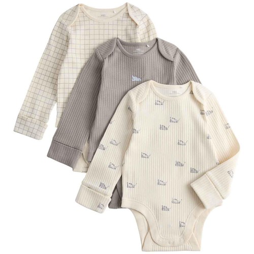 M&S Long Sleeve Dino Bodysuits, 12-18 M, Light Cream