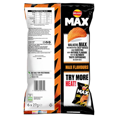 Walkers Max Punchy Paprika Multipack Crisps 6x27g
