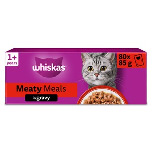 Whiskas 1+ Adult Wet Cat Food Pouches Meaty Meals in Gravy