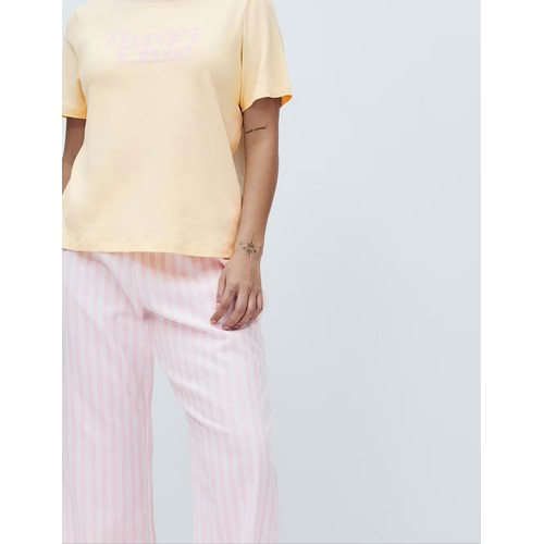 M&S Womens Pure Cotton Pyjama Set With Woven Bottoms, Small, Yellow