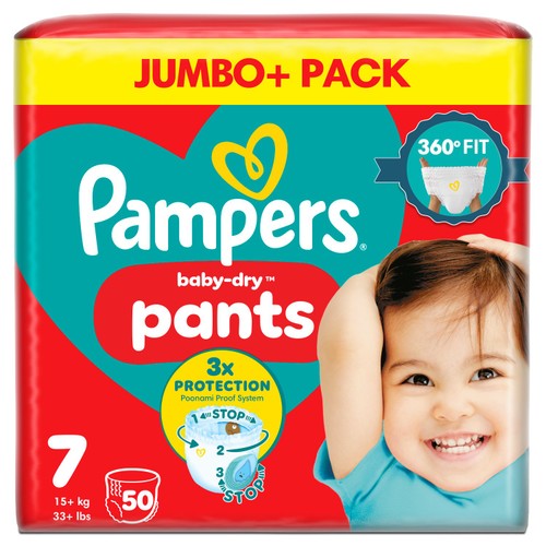 Pampers Baby-Dry Nappy Pants, Size 7 15kg+ Jumbo Pack