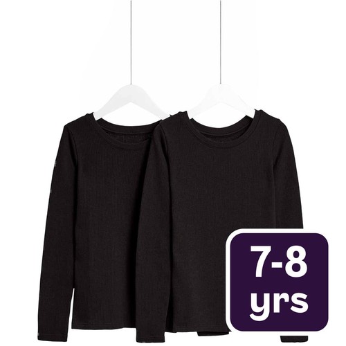 M&S Unisex 2pk Heatgen Thermal Tops, 7-8 Years Black