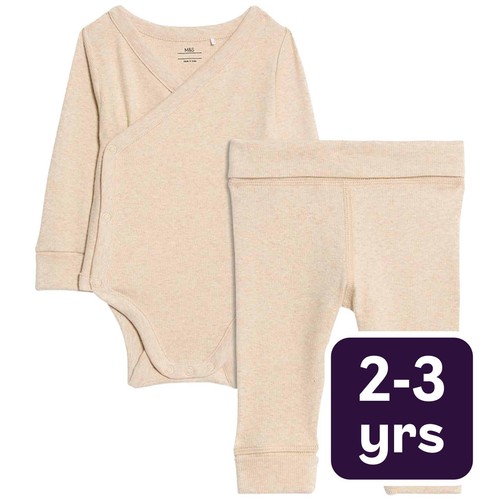 M&S Paris Wrapover Bodysuit Outfit, 2-3 Years, Oatmeal