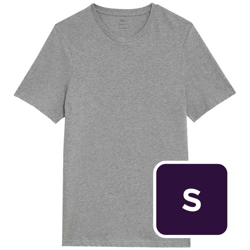 M&S Regular Fit Pure Cotton Crew Neck T-Shirt, S, Grey Marl