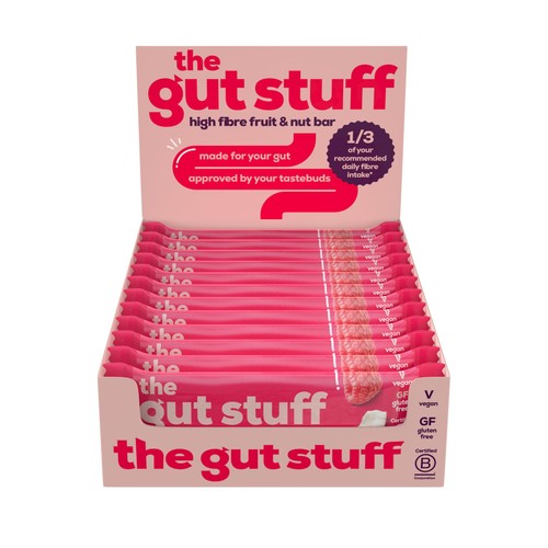The Gut Stuff Raspberry & Coconut Fruit & Nut High Fibre Box of Bars 