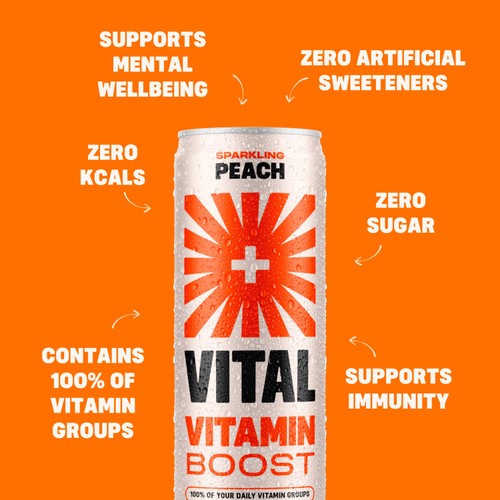 VITAL Drinks Sparkling Peach Vitamin Water