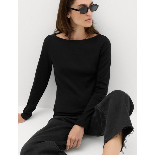 M&S Long Sleeve Slash Neck, Small, Black