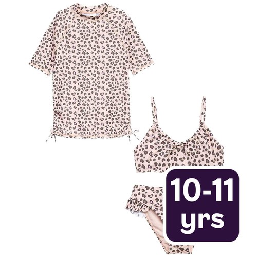 M&S Leopard Bikini with Rash Vest, 10-11 Years, Multi