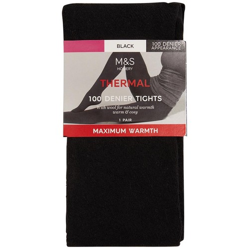M&S Womens 100 Denier Thermal Tights, Large, Black