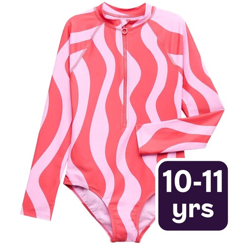 M&S Wave Stripe Long Sleeve Swimsuit, 10-11 Years, Multi
