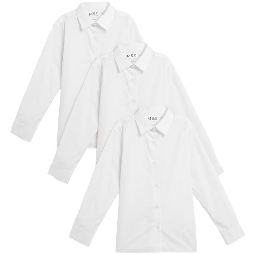 M&S Girls 3Pk Regular Fit LS ETI Blouse 3-4 Y