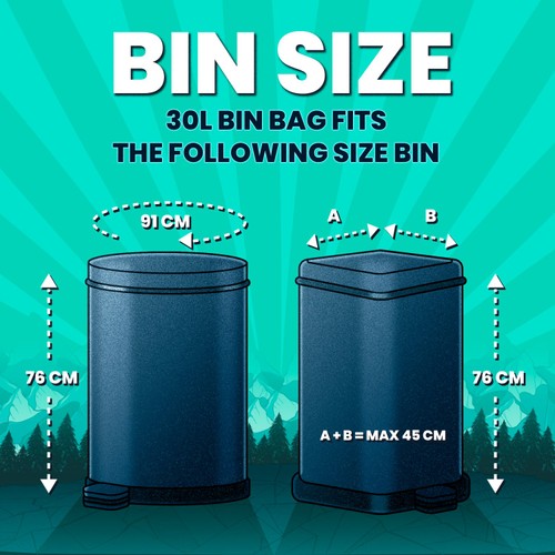 BEAST Incredibly Tough Tall and Slim Drawstring Pedal Bin Bags 30L