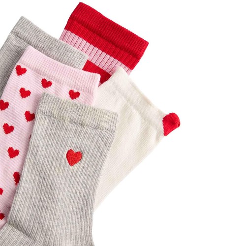 M&S Womens Ribbed & Heart Crew Socks, 6-8, Red Mix